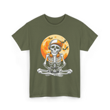 Skeleton Gamer Halloween Gaming T-Shirt - Military Green