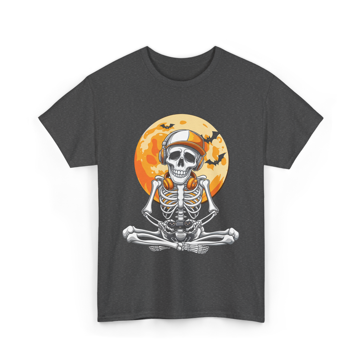 Skeleton Gamer Halloween Gaming T-Shirt - Dark Heather