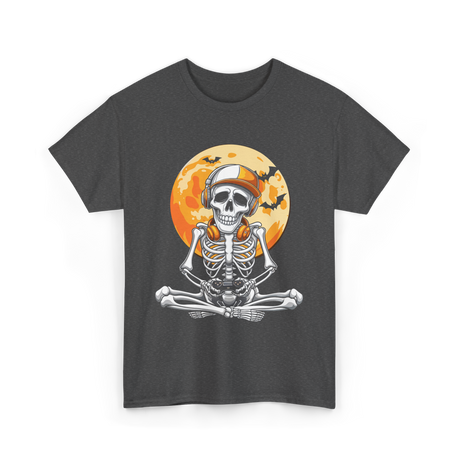 Skeleton Gamer Halloween Gaming T-Shirt - Dark Heather