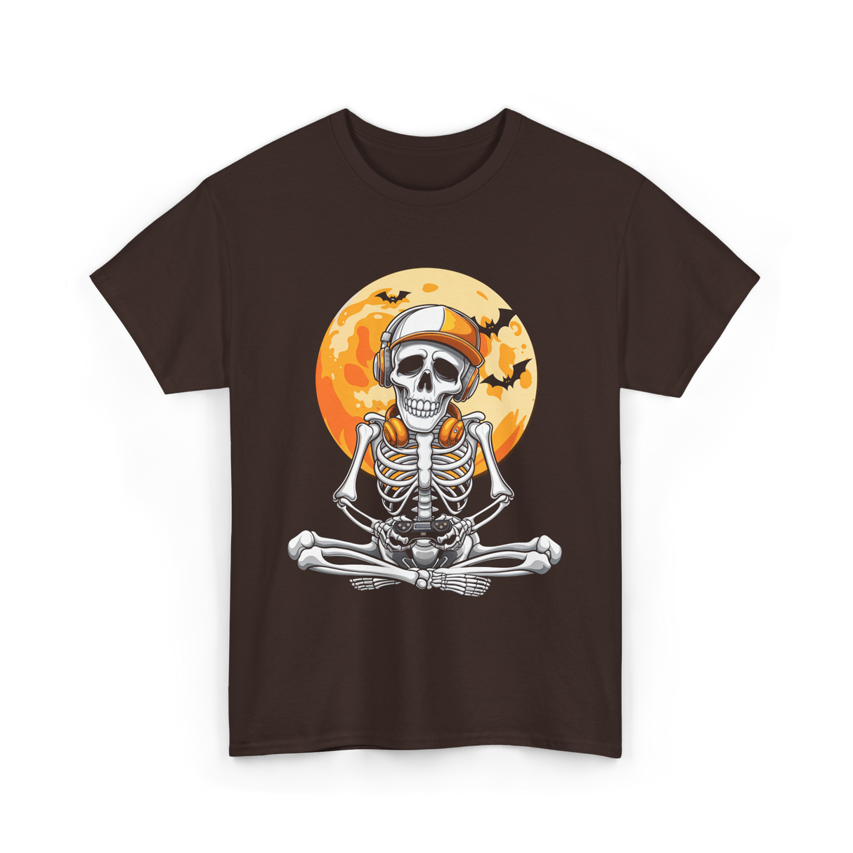 Skeleton Gamer Halloween Gaming T-Shirt - Dark Chocolate