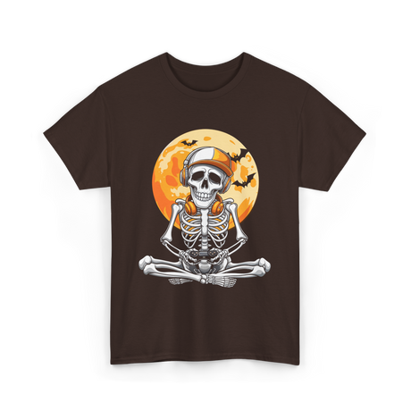 Skeleton Gamer Halloween Gaming T-Shirt - Dark Chocolate