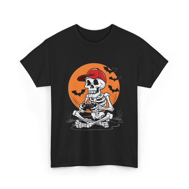 Skeleton Gamer Halloween Video Game T-Shirt - Black