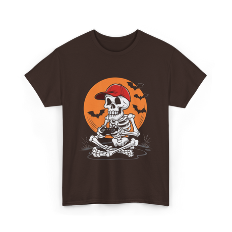 Skeleton Gamer Halloween Video Game T-Shirt - Dark Chocolate