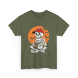 Skeleton Gamer Halloween Video Game T-Shirt - Military Green