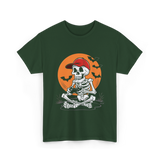 Skeleton Gamer Halloween Video Game T-Shirt - Forest Green