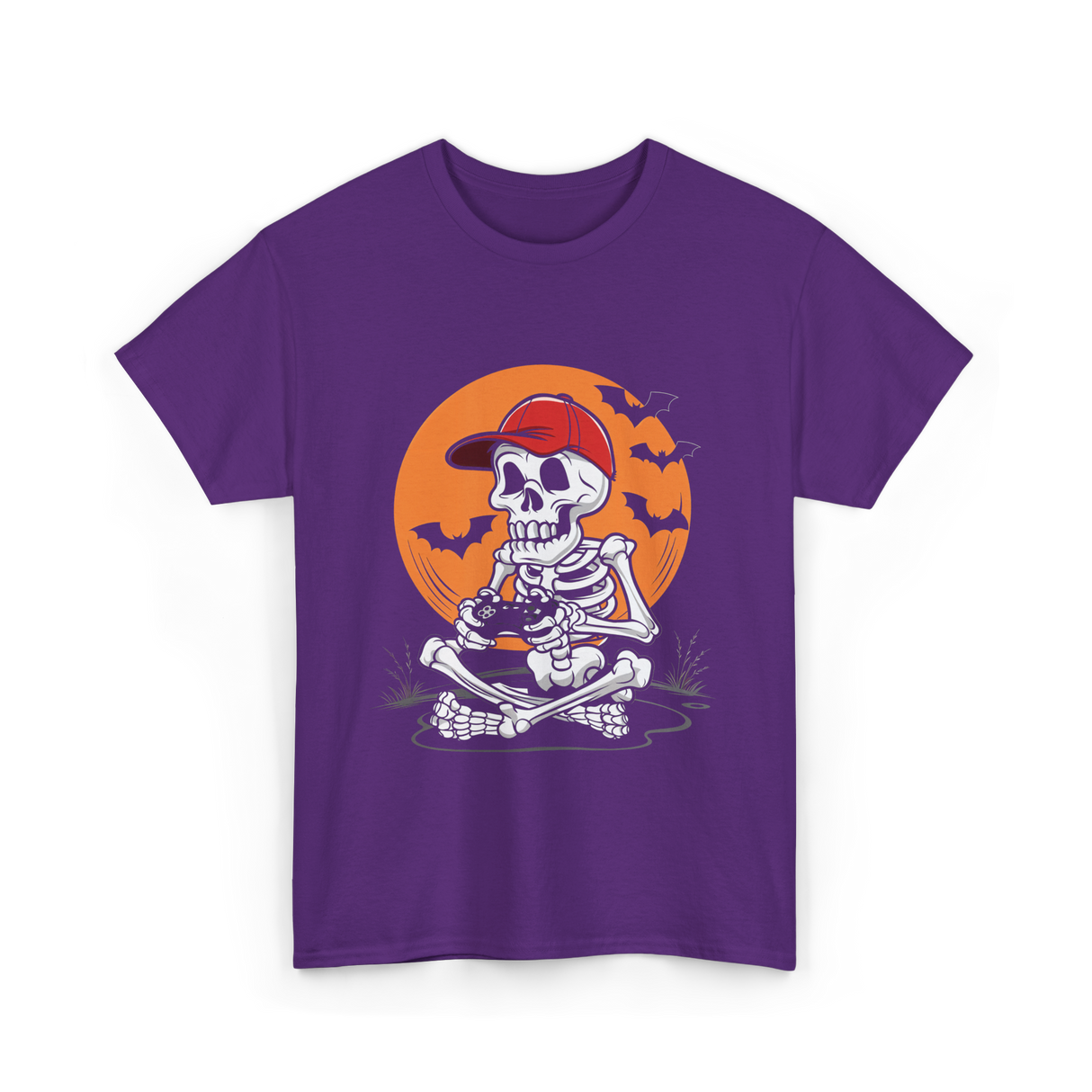 Skeleton Gamer Halloween Video Game T-Shirt - Purple