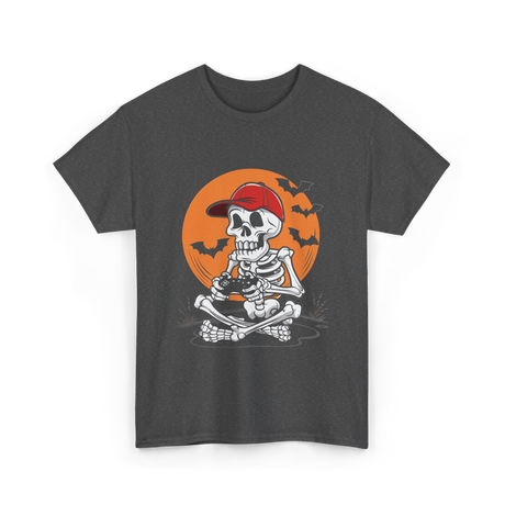 Skeleton Gamer Halloween Video Game T-Shirt - Dark Heather