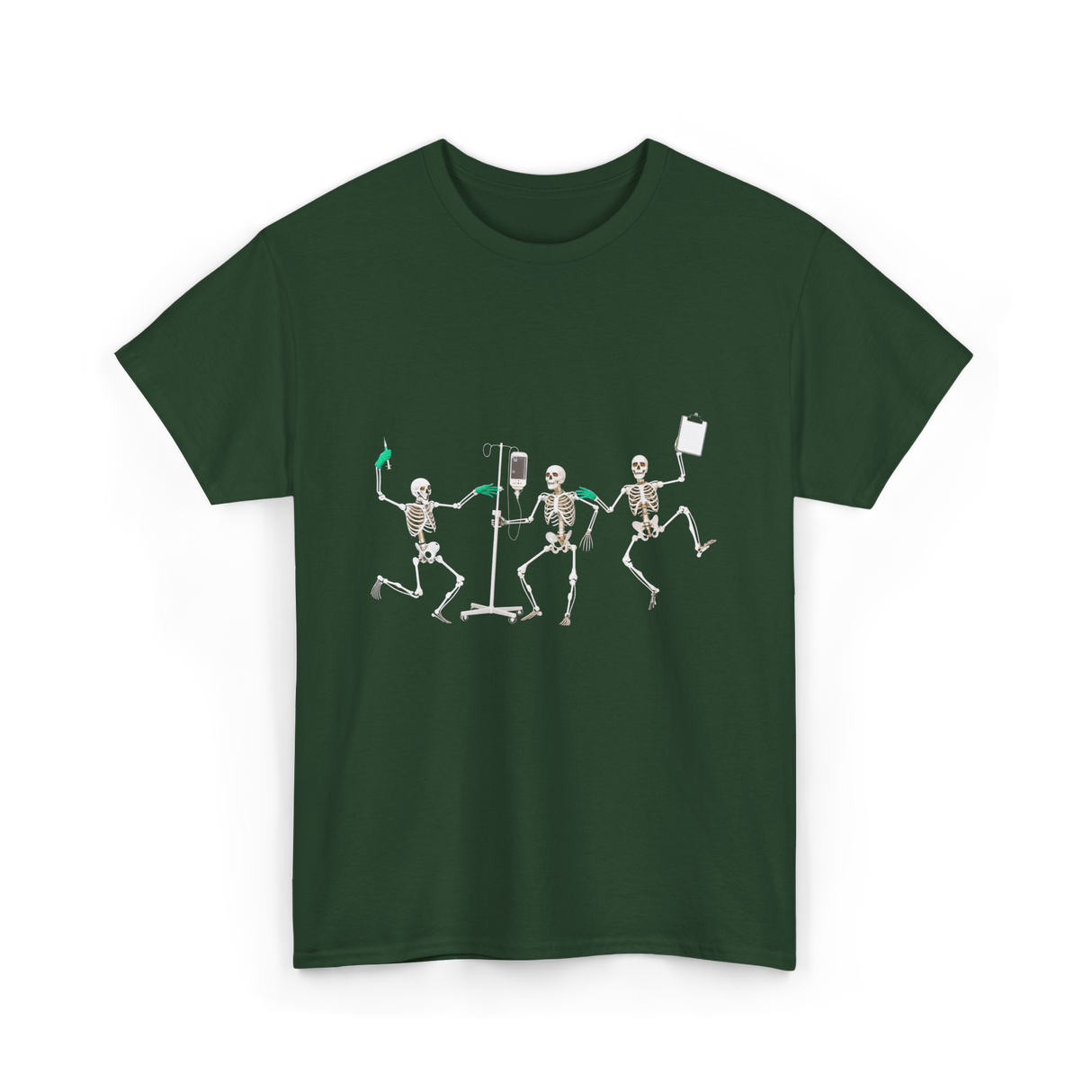 Skeleton Halloween Healthcare Nurse T-Shirt - Forest Green