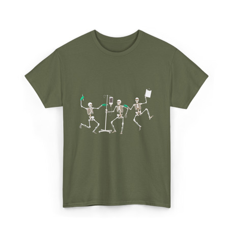 Skeleton Halloween Healthcare Nurse T-Shirt - Military Green