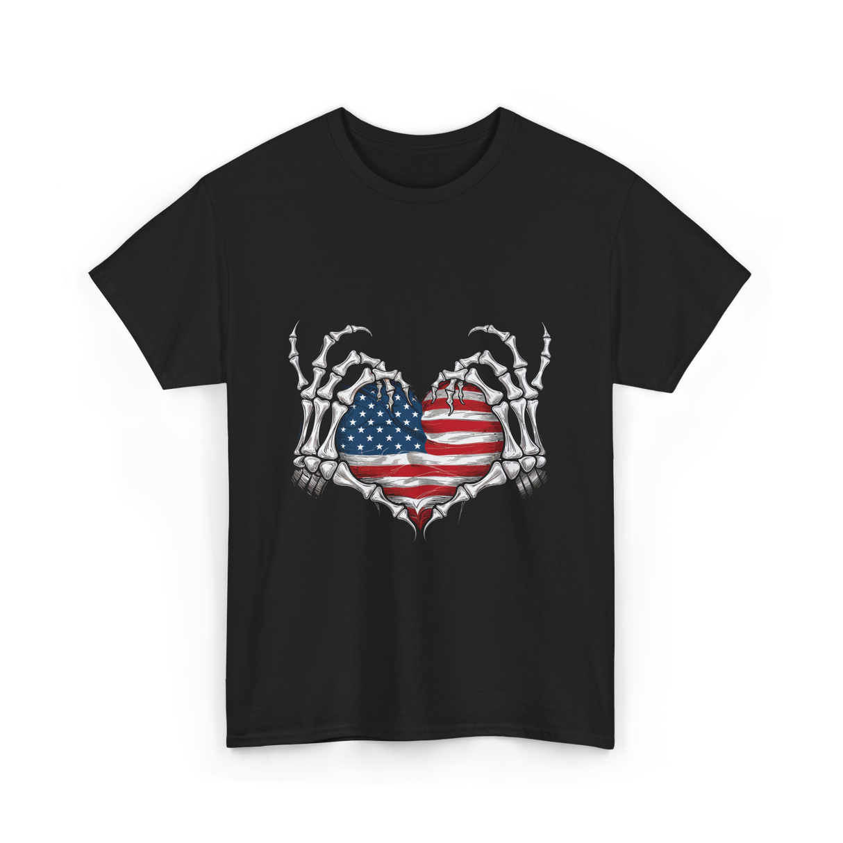 Skeleton Hand Heart Patriotic Love T-Shirt - Black