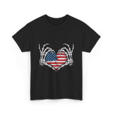 Skeleton Hand Heart Patriotic Love T-Shirt - Black