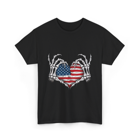 Skeleton Hand Heart Patriotic Love T-Shirt - Black