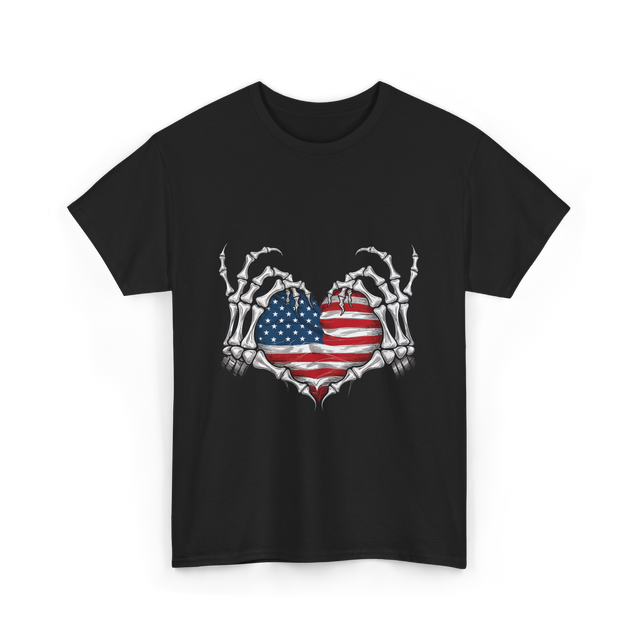 Skeleton Hand Heart Patriotic Love T-Shirt - Black