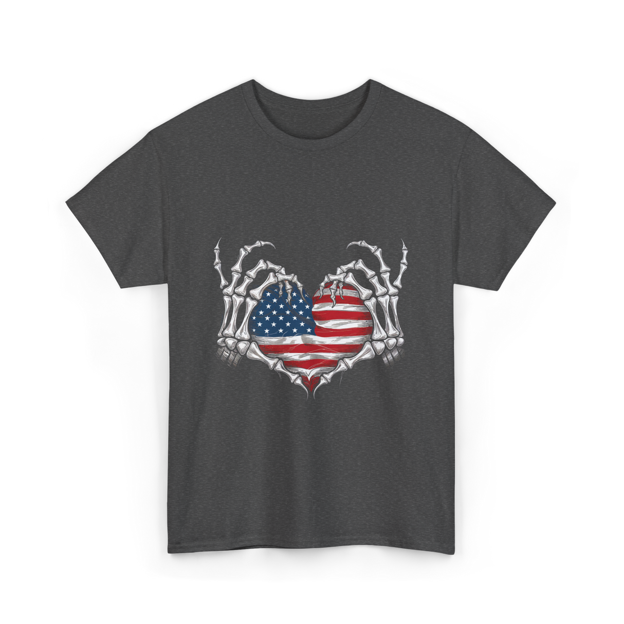 Skeleton Hand Heart Patriotic Love T-Shirt - Dark Heather