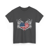 Skeleton Hand Heart Patriotic Love T-Shirt - Dark Heather