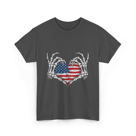 Skeleton Hand Heart Patriotic Love T-Shirt - Dark Heather