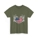 Skeleton Hand Heart Patriotic Love T-Shirt - Military Green