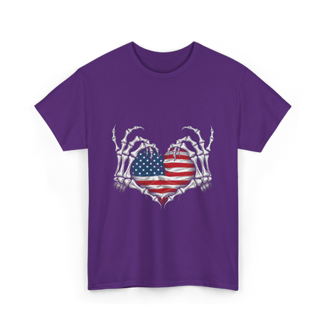 Skeleton Hand Heart Patriotic Love T-Shirt - Purple