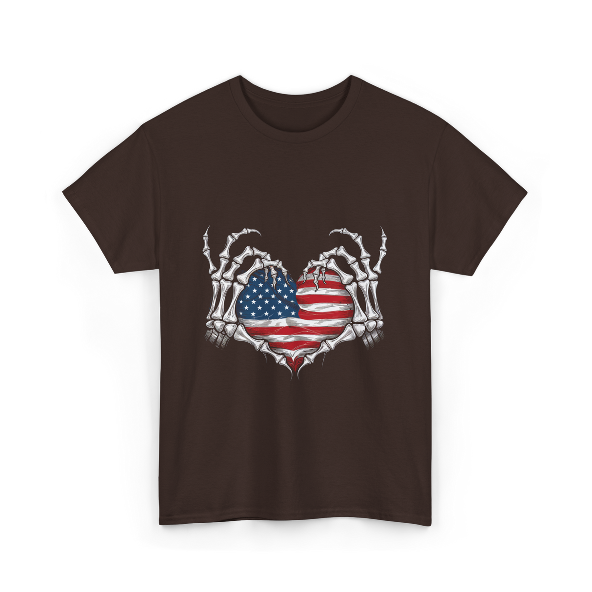 Skeleton Hand Heart Patriotic Love T-Shirt - Dark Chocolate