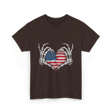 Skeleton Hand Heart Patriotic Love T-Shirt - Dark Chocolate