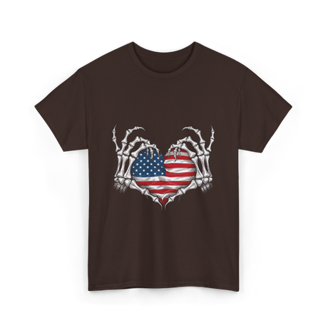 Skeleton Hand Heart Patriotic Love T-Shirt - Dark Chocolate