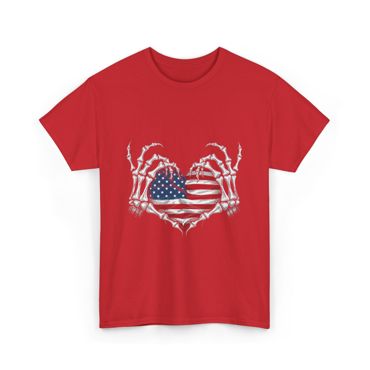 Skeleton Hand Heart Patriotic Love T-Shirt - Red