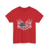 Skeleton Hand Heart Patriotic Love T-Shirt - Red