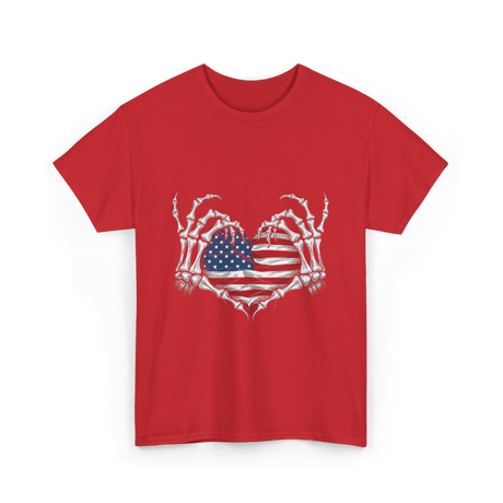 Skeleton Hand Heart Patriotic Love T-Shirt - Red