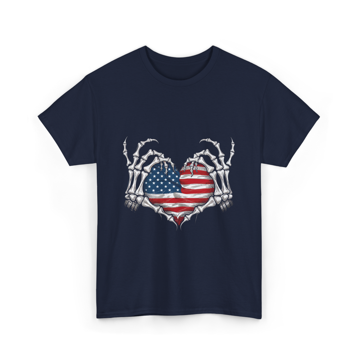 Skeleton Hand Heart Patriotic Love T-Shirt - Navy