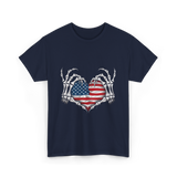 Skeleton Hand Heart Patriotic Love T-Shirt - Navy