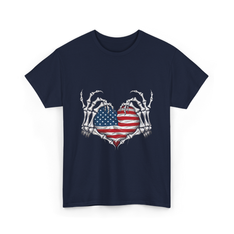 Skeleton Hand Heart Patriotic Love T-Shirt - Navy