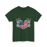 Skeleton Hand Heart Patriotic Love T-Shirt - Forest Green