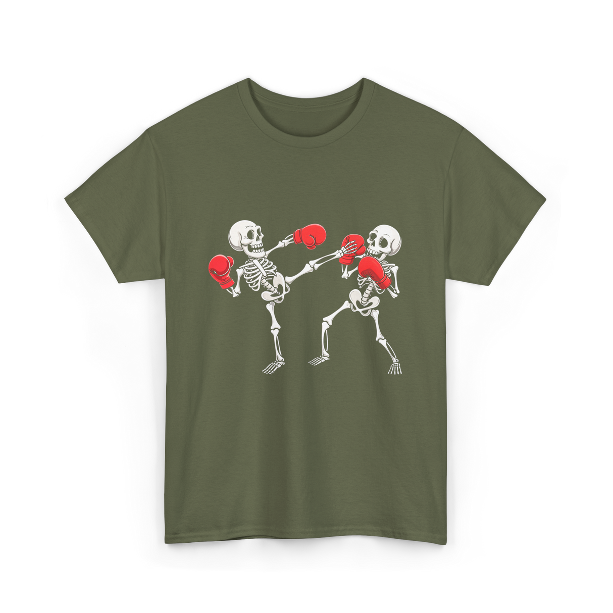 Skeleton Kickboxing Fighters Kickboxing T-Shirt - Military Green