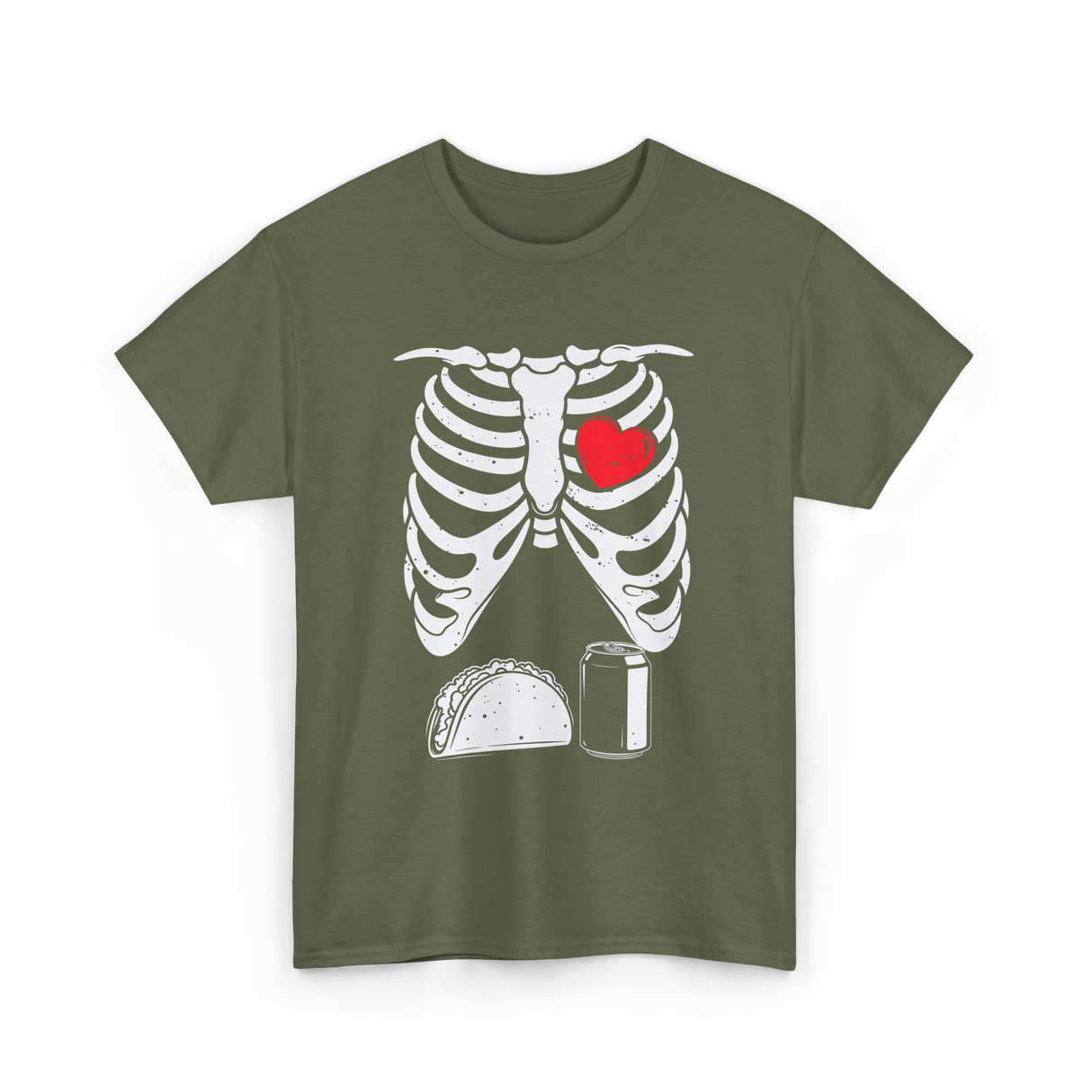 Skeleton Love Taco Beer T-Shirt - Military Green