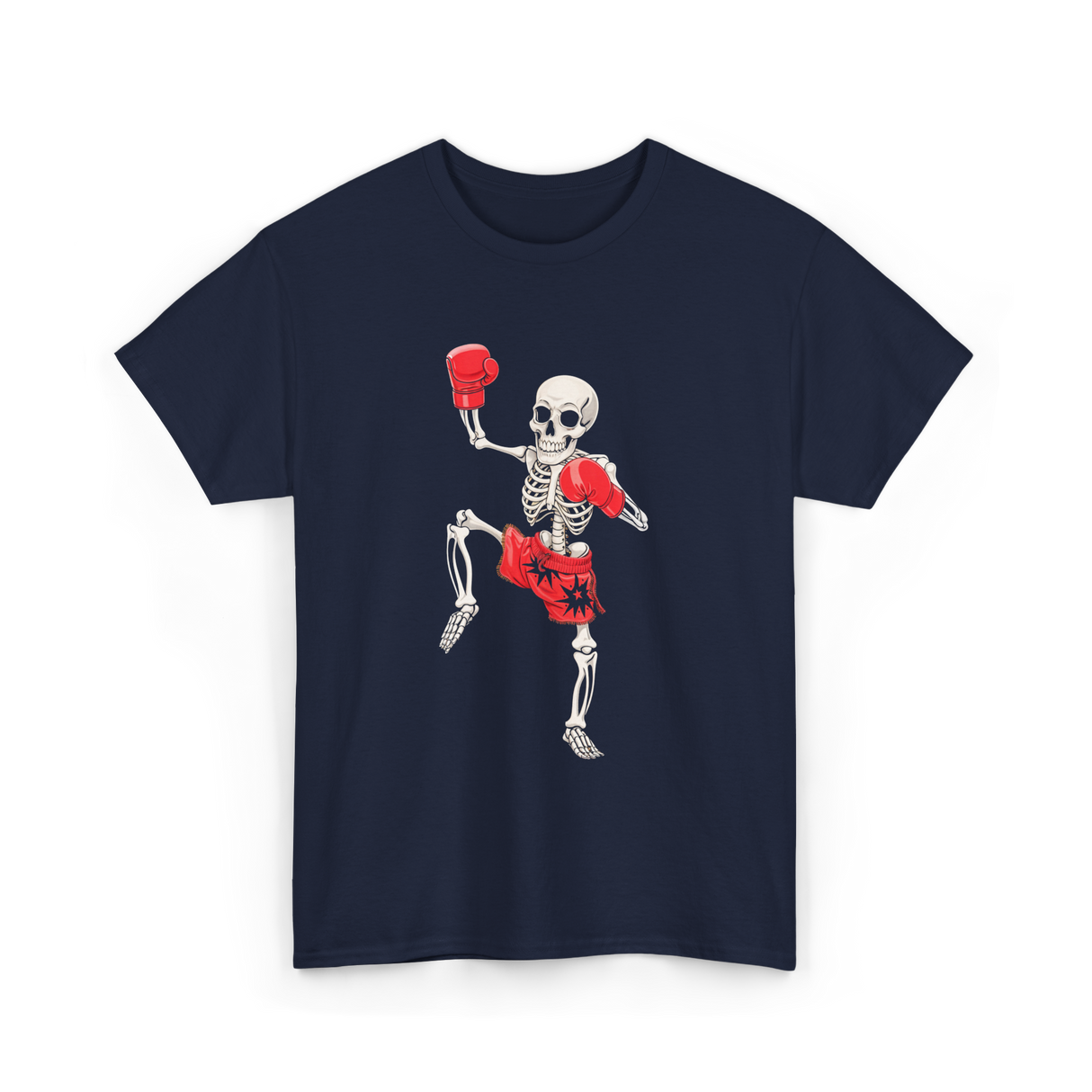 Skeleton Muay Thai Fighter Kickboxing T-Shirt - Navy