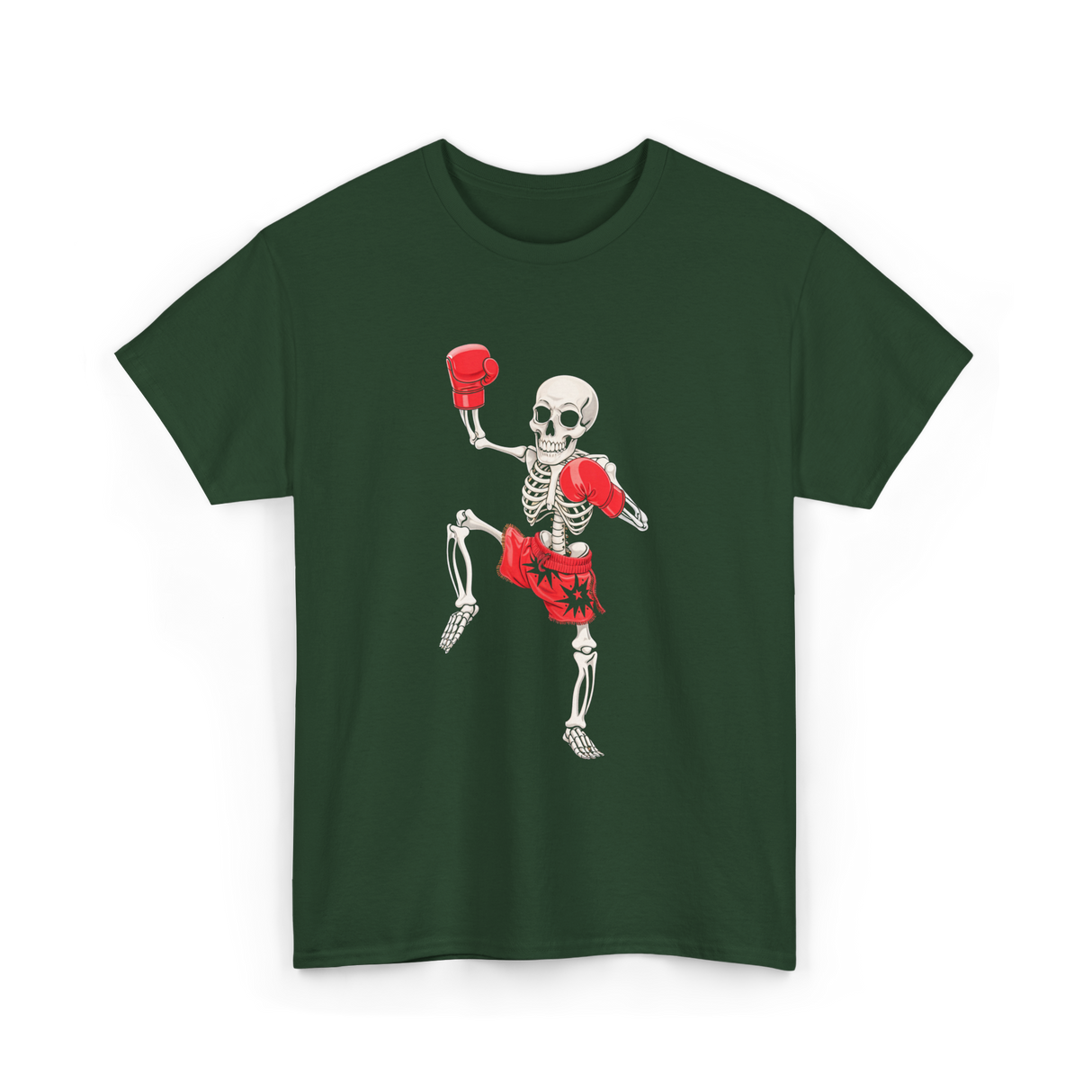 Skeleton Muay Thai Fighter Kickboxing T-Shirt - Forest Green