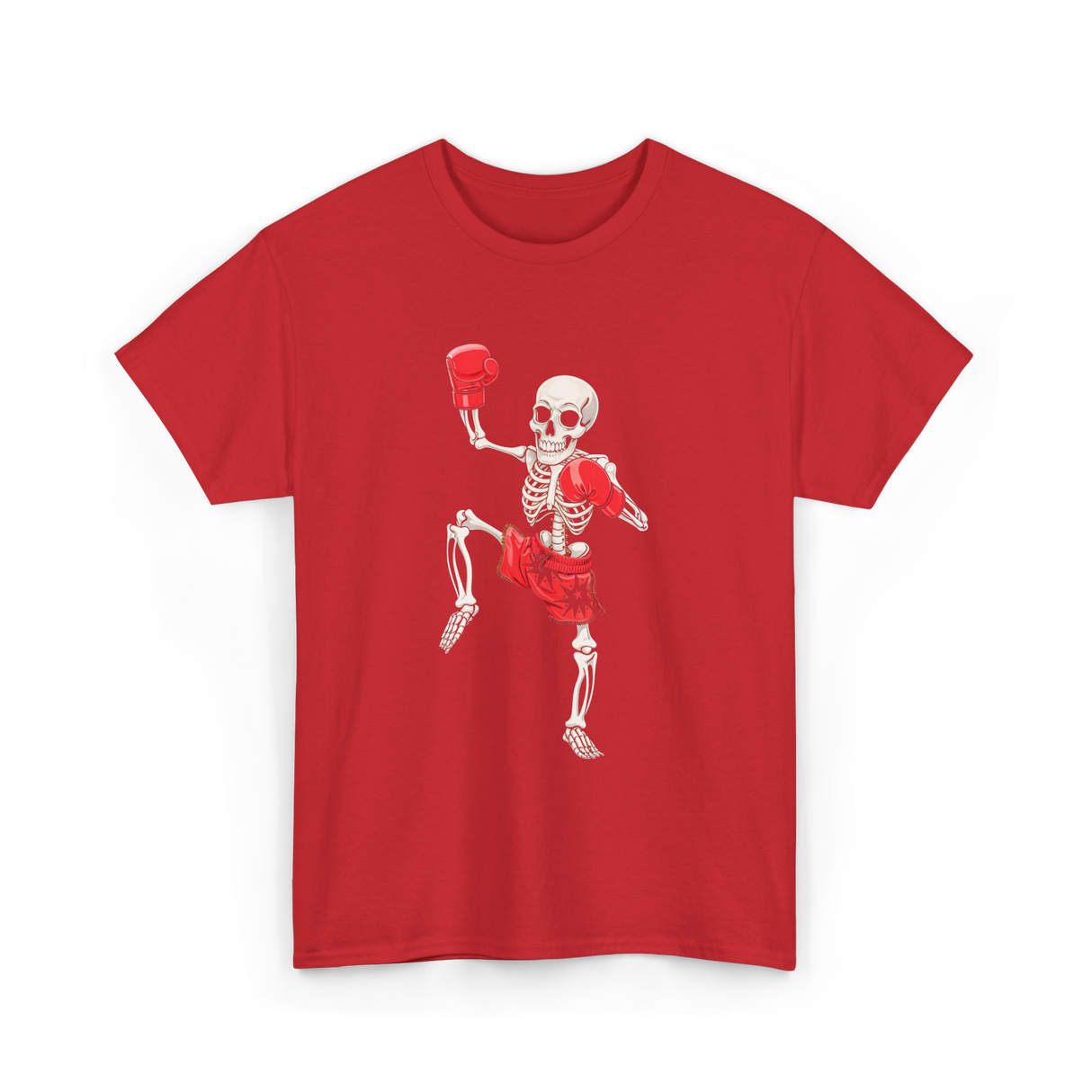 Skeleton Muay Thai Fighter Kickboxing T-Shirt - Red