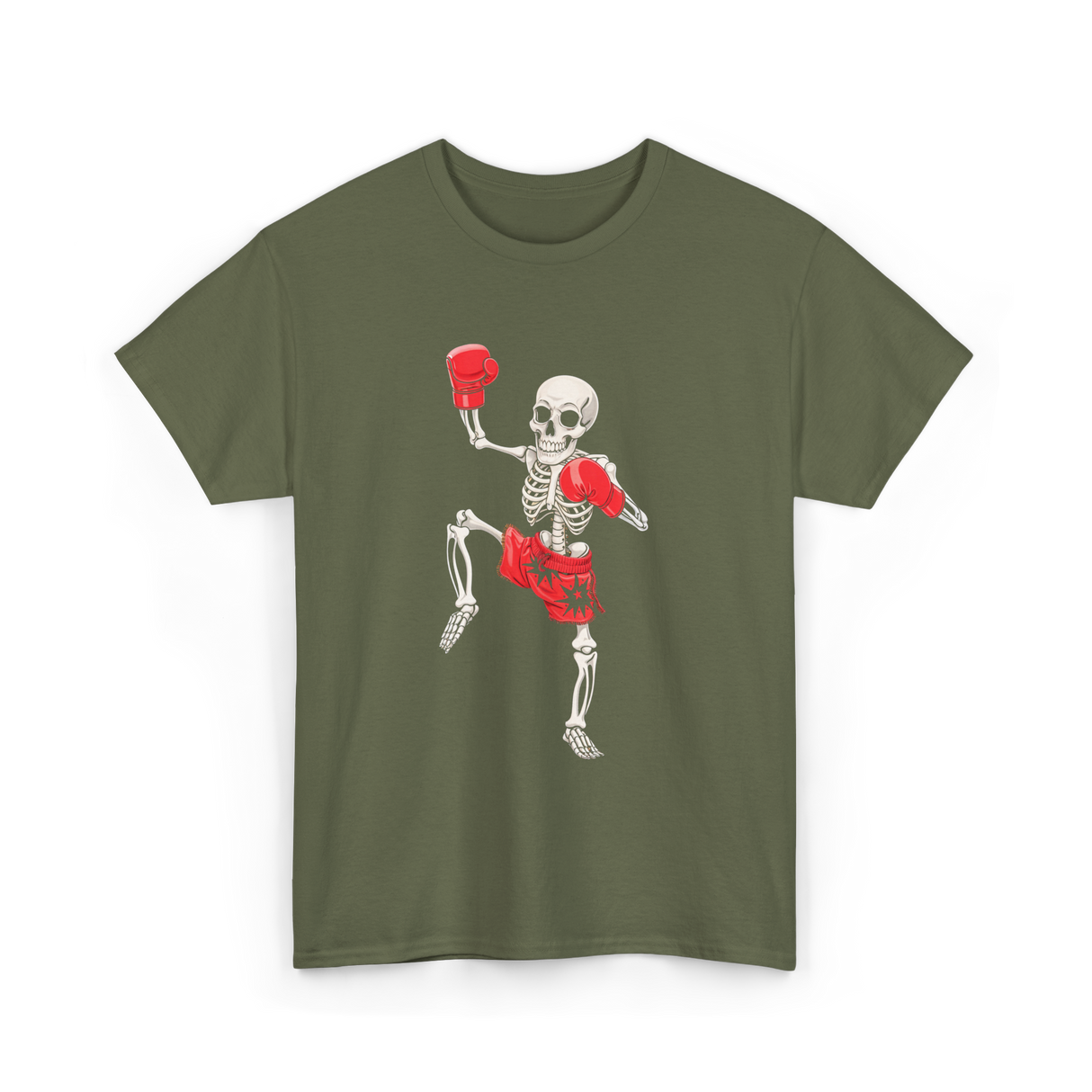 Skeleton Muay Thai Fighter Kickboxing T-Shirt - Military Green