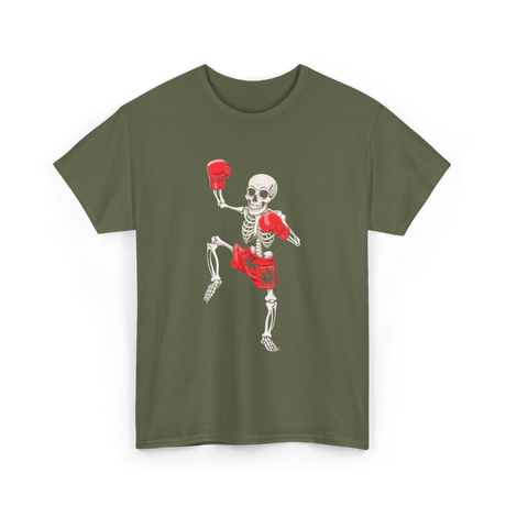 Skeleton Muay Thai Fighter Kickboxing T-Shirt - Military Green