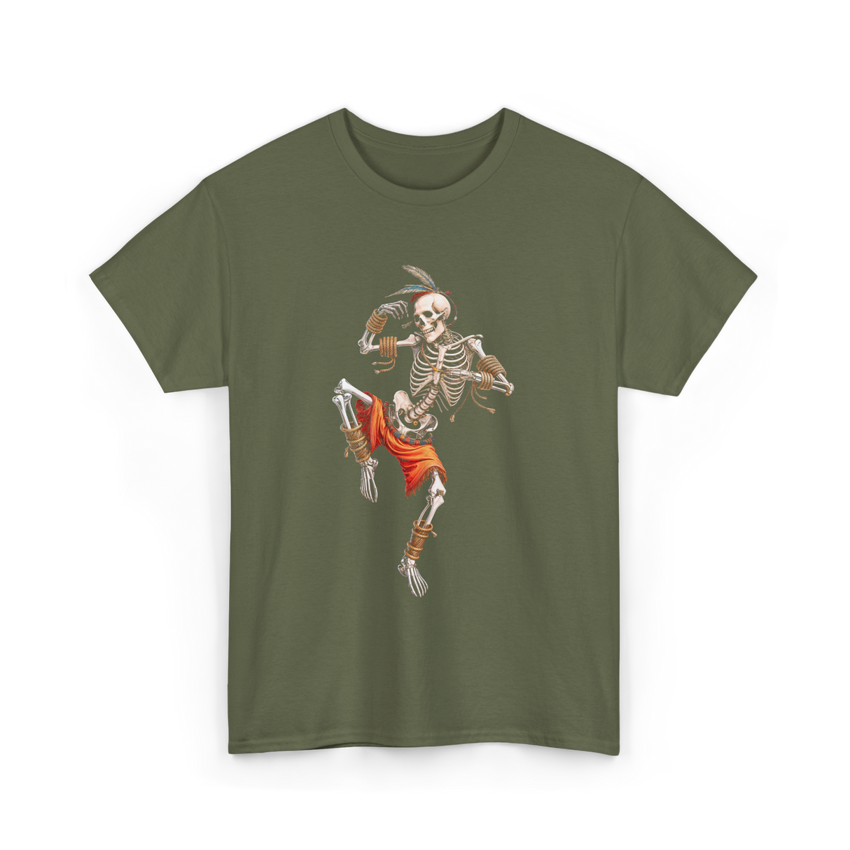 Skeleton Muay Thai Skeleton Martial Arts T-Shirt - Military Green