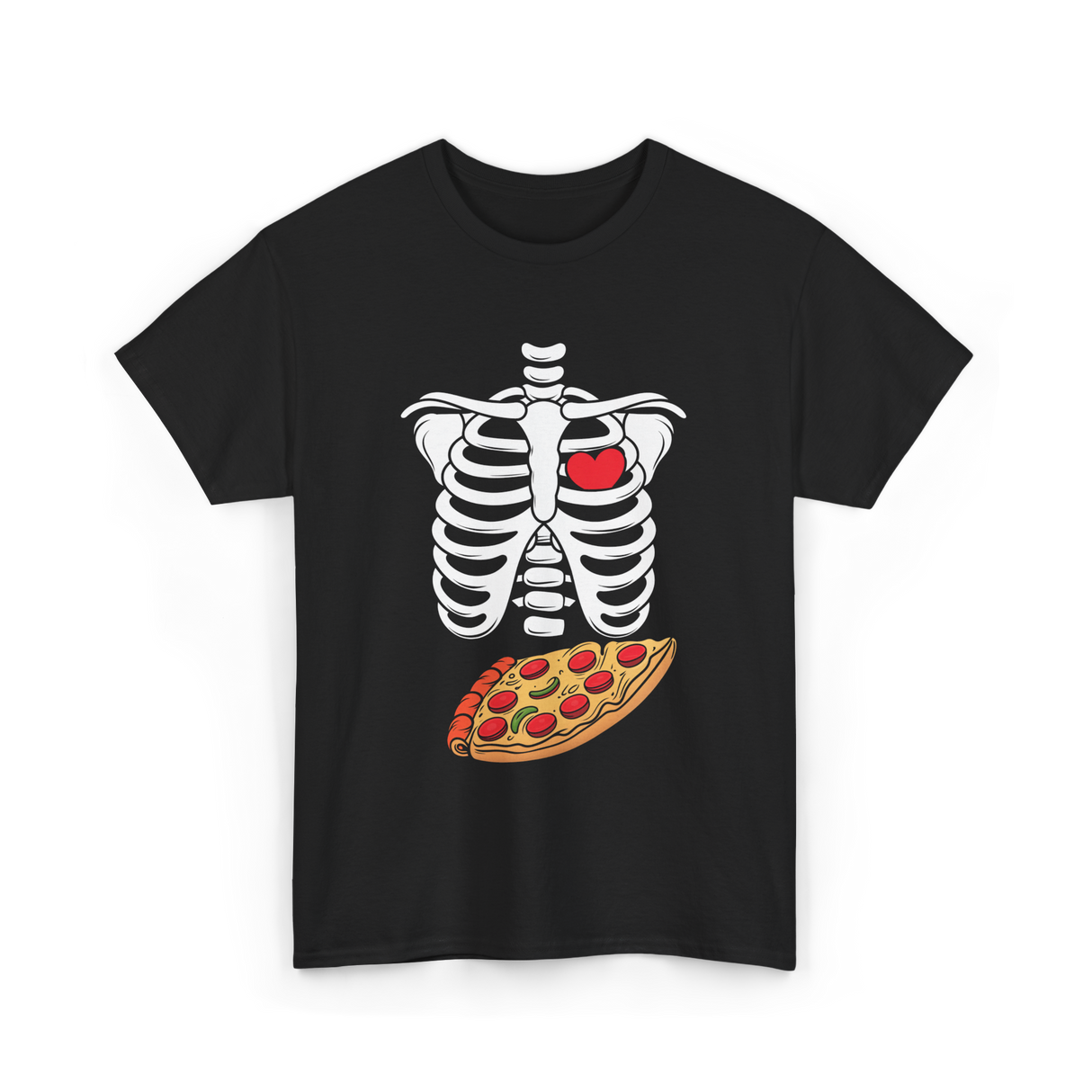 Skeleton Pizza Heart T-Shirt - Black