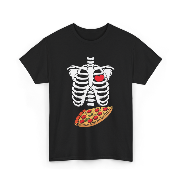 Skeleton Pizza Heart T-Shirt - Black