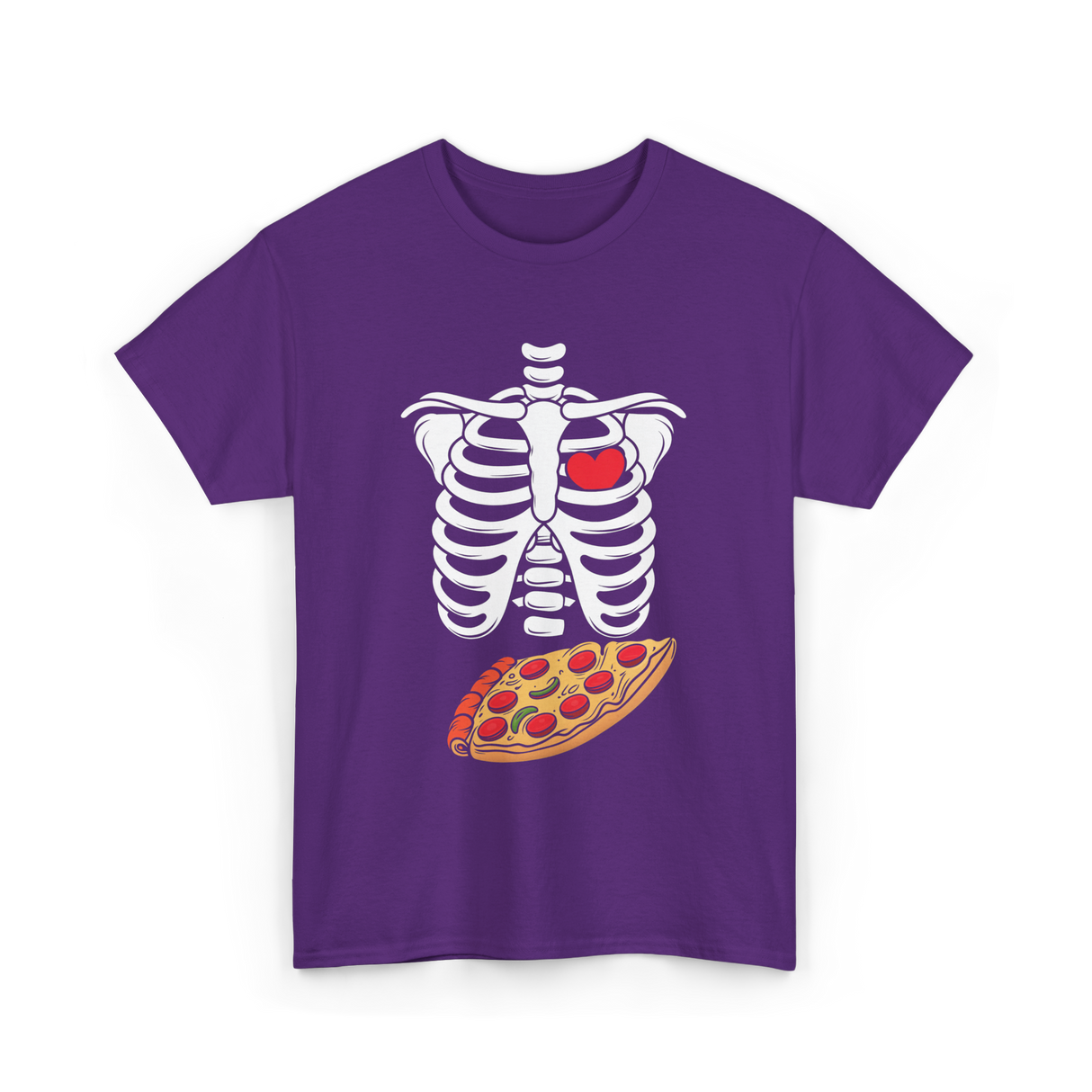 Skeleton Pizza Heart T-Shirt - Purple