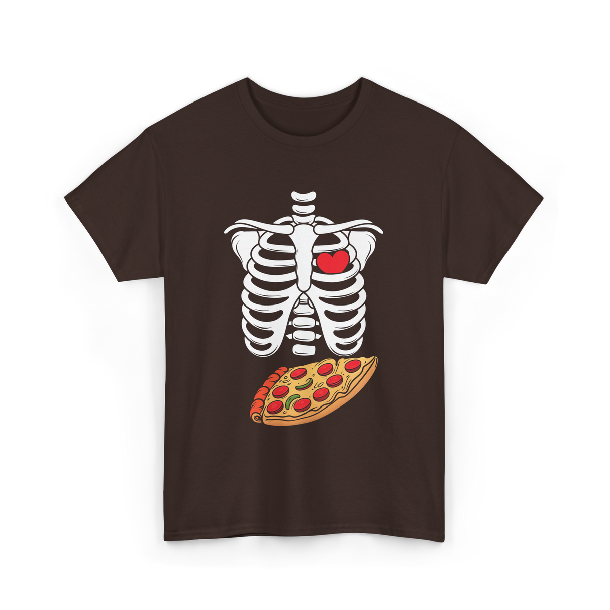 Skeleton Pizza Heart T-Shirt - Dark Chocolate