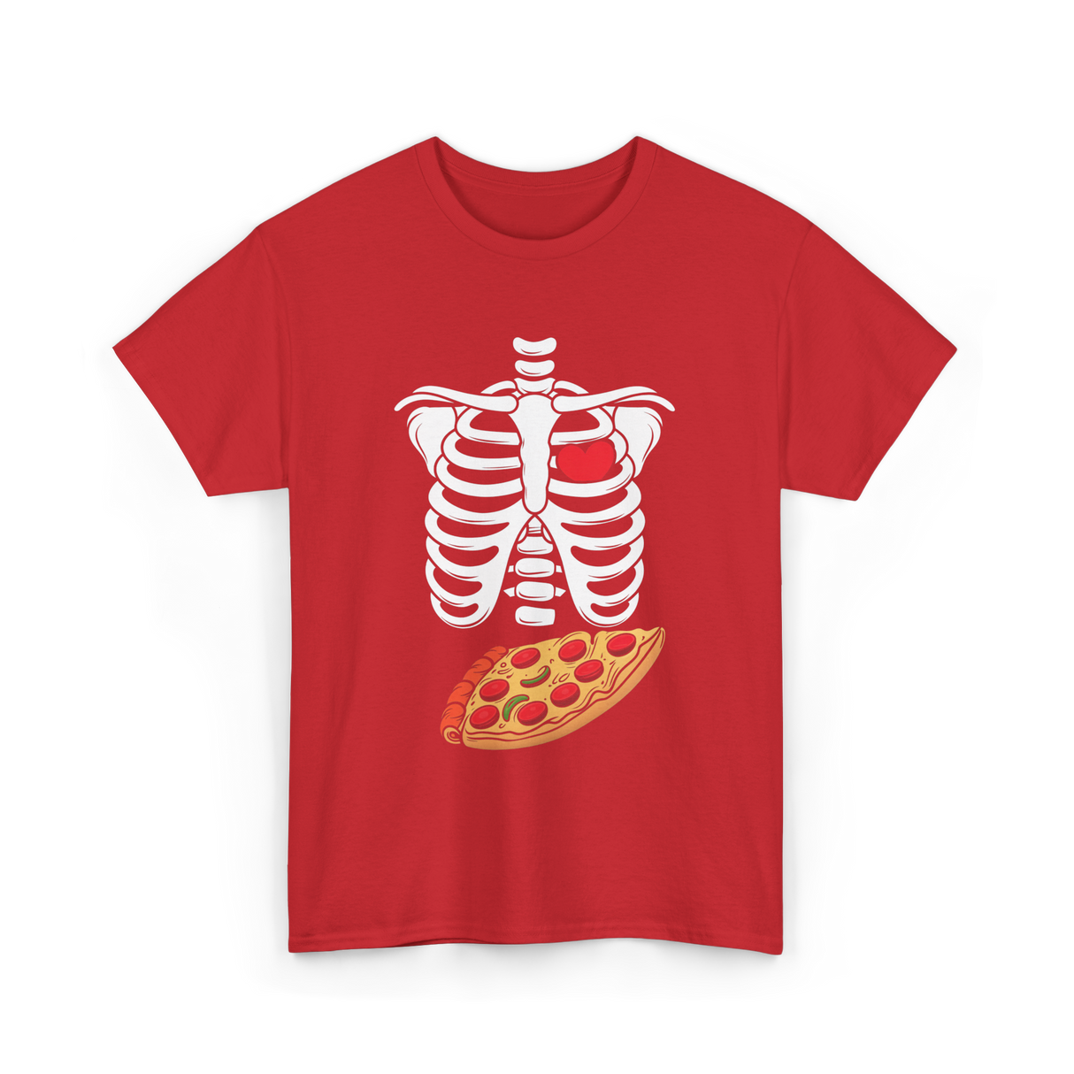 Skeleton Pizza Heart T-Shirt - Red