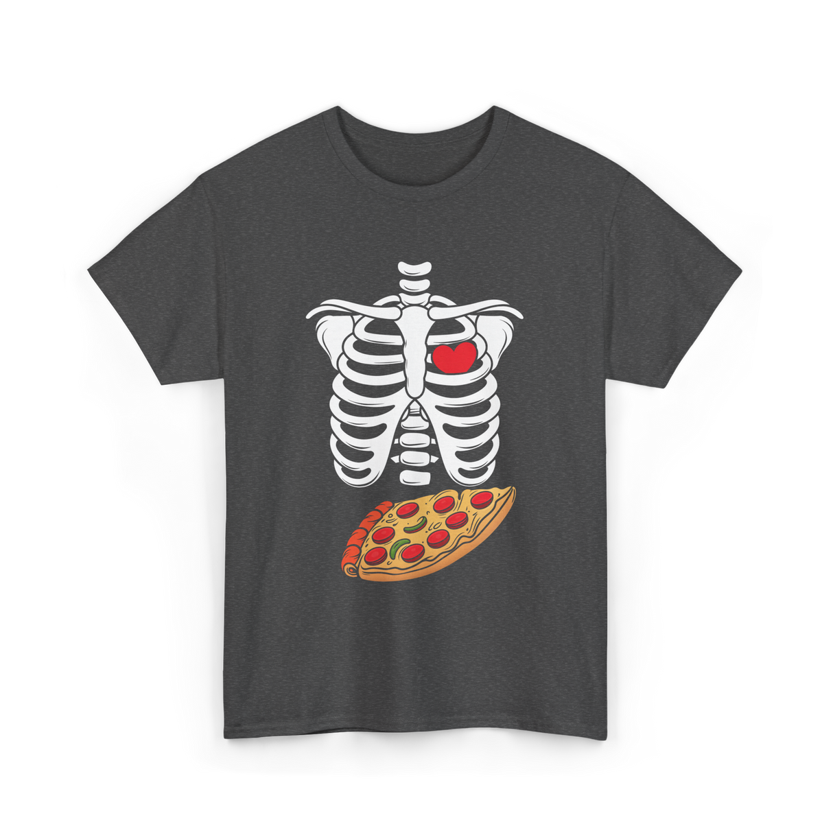 Skeleton Pizza Heart T-Shirt - Dark Heather