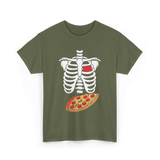 Skeleton Pizza Heart T-Shirt - Military Green