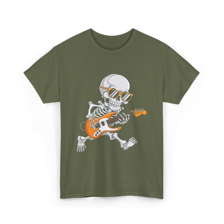 Skeleton Playing Guitar Rock T-Shirt - Military Green