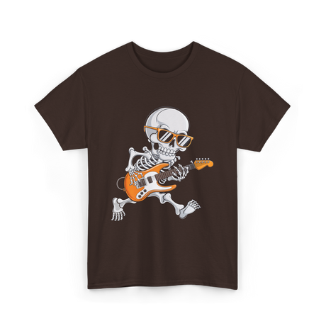 Skeleton Playing Guitar Rock T-Shirt - Dark Chocolate