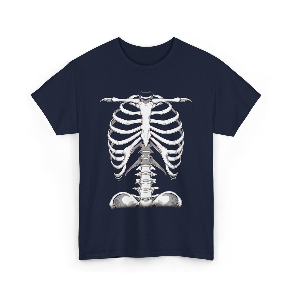 Skeleton Rib Cage Skeleton Illustration T-Shirt - Navy